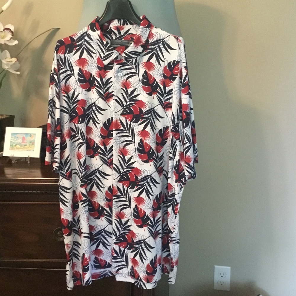 Roundtree & Yorke Performance Tropical Print Polo - Red, Blue & White